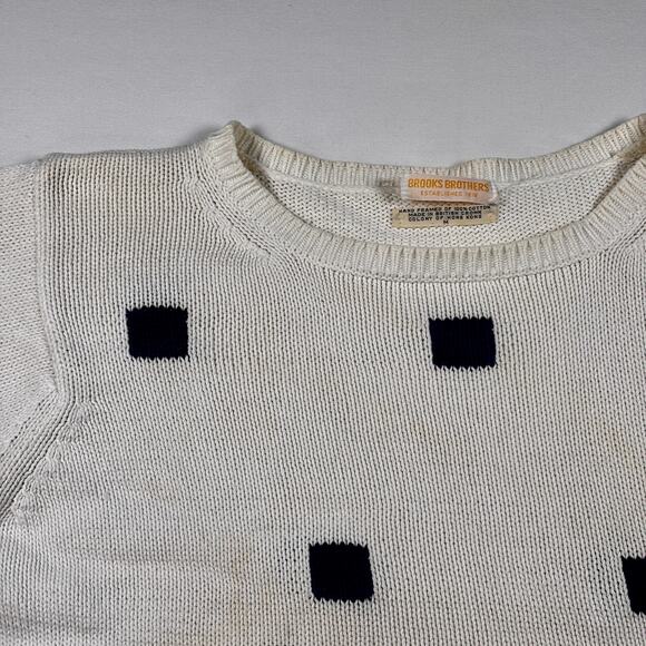 Vintage 1990s Brooks Brothers Knit Sweater Navy Blue Squares Short Sleeve AS IS - Picture 3 of 16